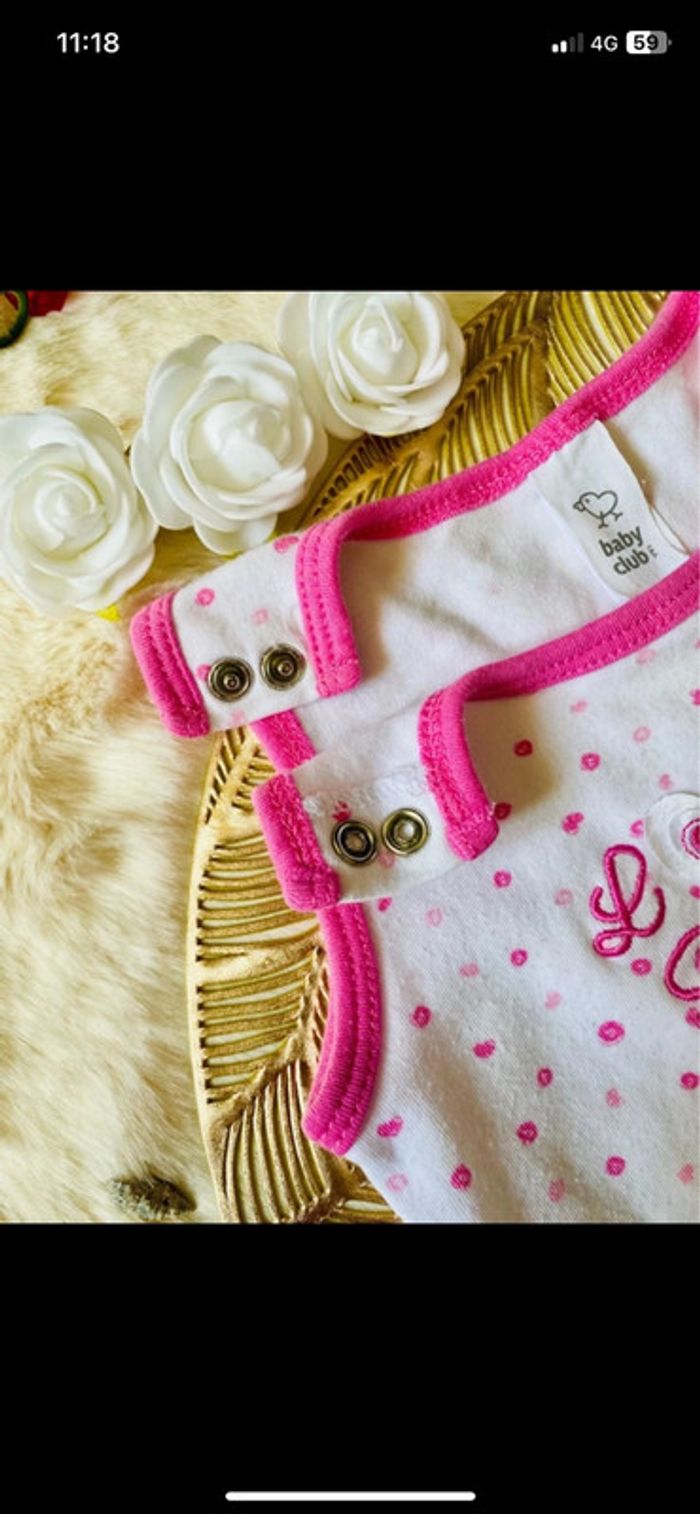đ©·đ€GrenouillĂšre sans manche 6 mois â Baby Club â Rose & blanche TBE đ©·đ€ - photo numĂ©ro 3