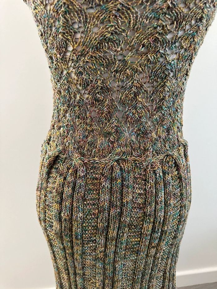 Robe en crochet tricot multicolore et kaki Vintage T38 M - photo numéro 8