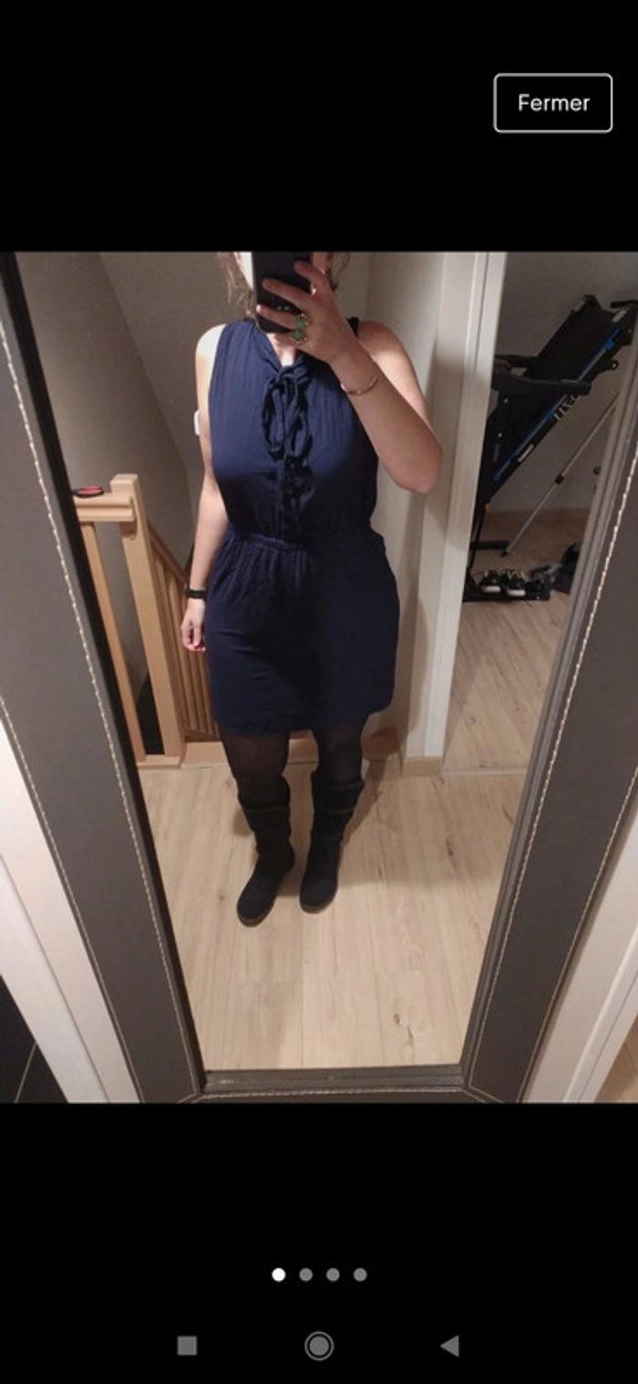 Robe saharienne bleu marine Navy Promod taille 42 col lavallière