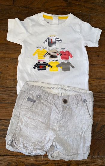 T-shirt vertbaudet et short zara  9 mois