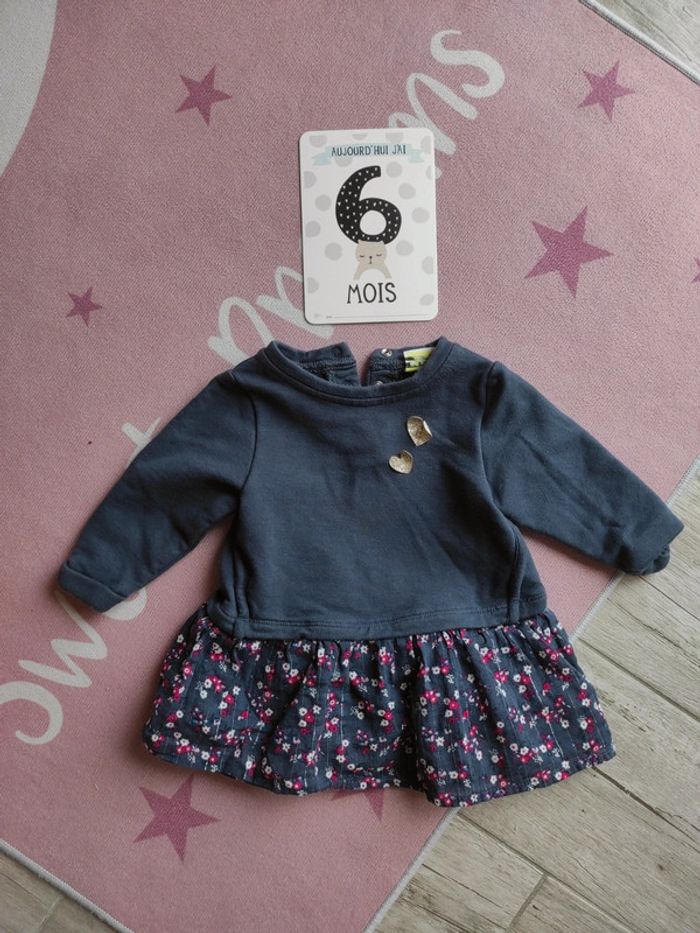 Robe hiver bleue jupe volant 6 mois