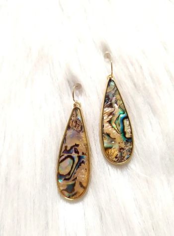 Boucles d'oreilles fantaisie pendantes ovales aspect nacre à reflets