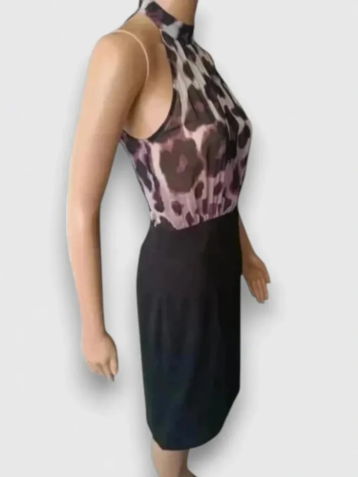robe midi Manigance noir et violet à motifs épaules dénudées taille M - photo numéro 5