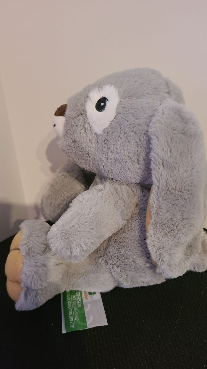 Peluche Bouillotte déhoussable Lapin - Made in France - Gris - photo numéro 4