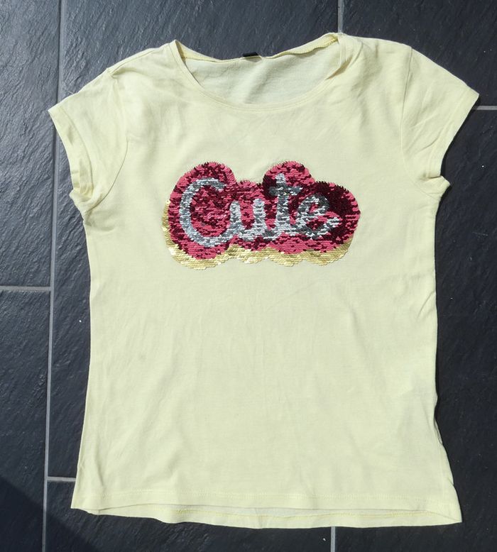 Joli tee-shirt sequins réversibles "cute" fille 10 ans (138-143 cm)