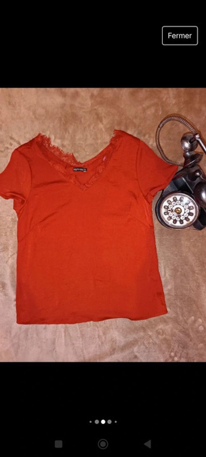 Blouse rouge effet satinée caraco - photo numéro 5