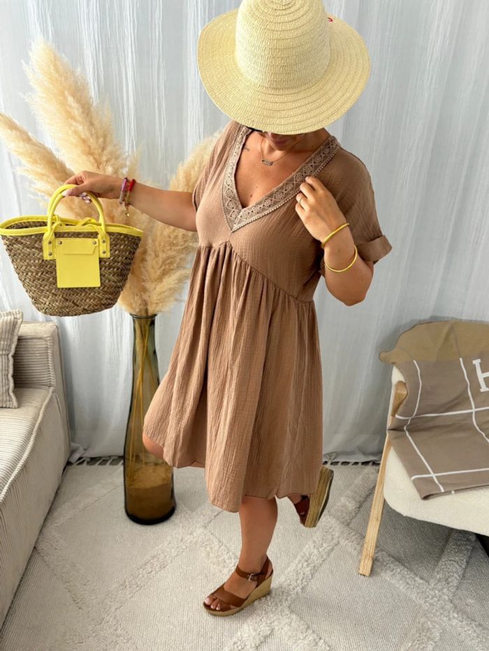Robe gaze de coton taille unique camel - photo numéro 2