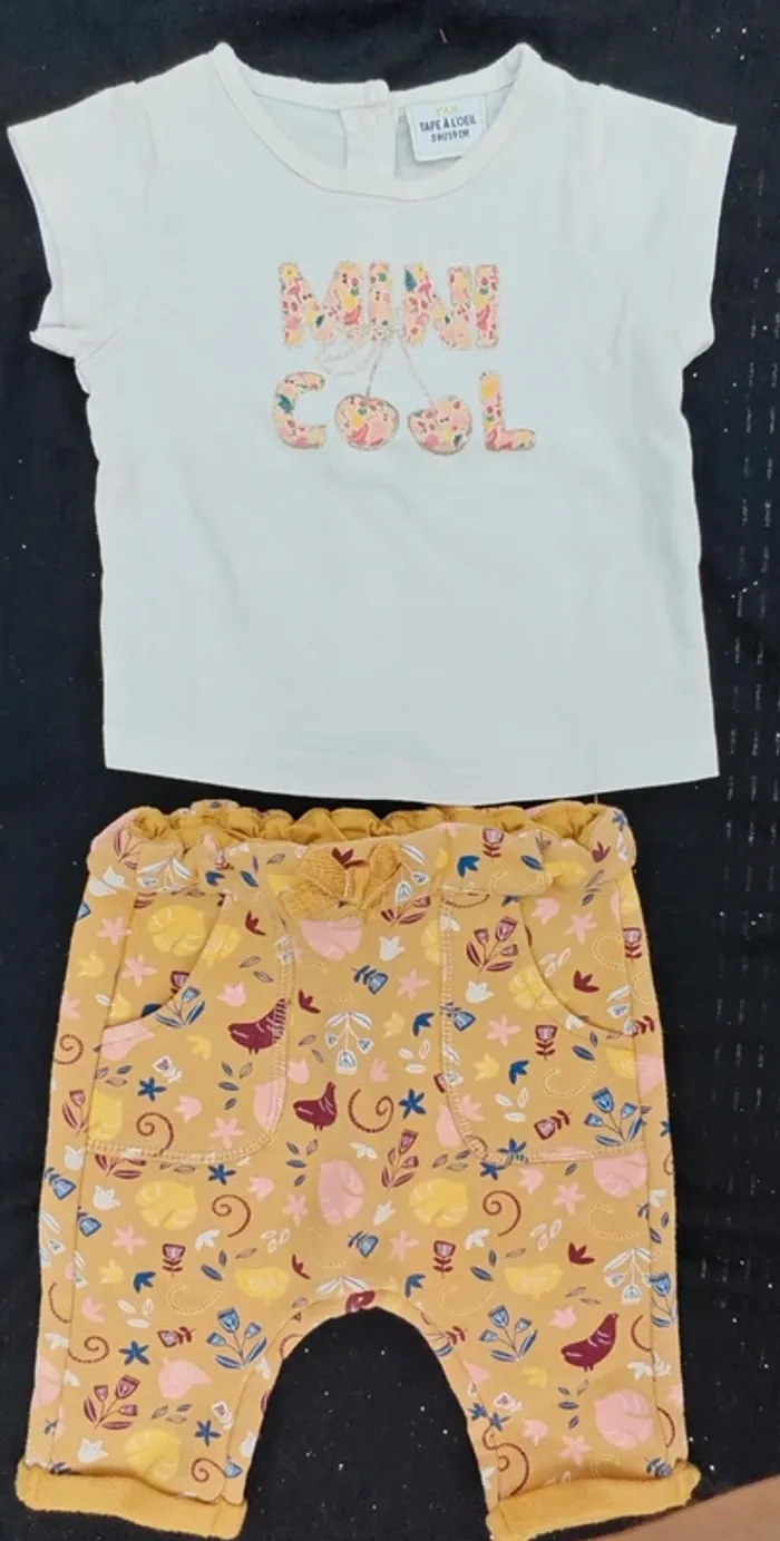 Ensemble Fille Tape à l’œil t-shirt Mini Cool + pantalon chaud – 3 mois