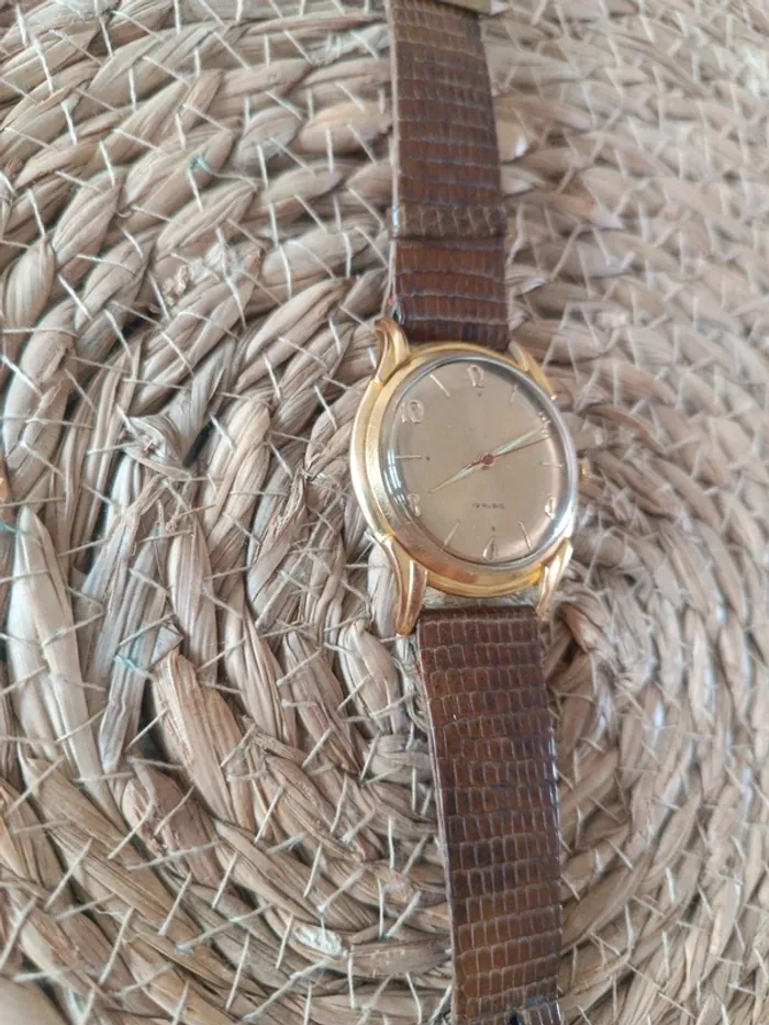 Montre vintage homme – cuir marron – fond acier inoxydable - photo numéro 4