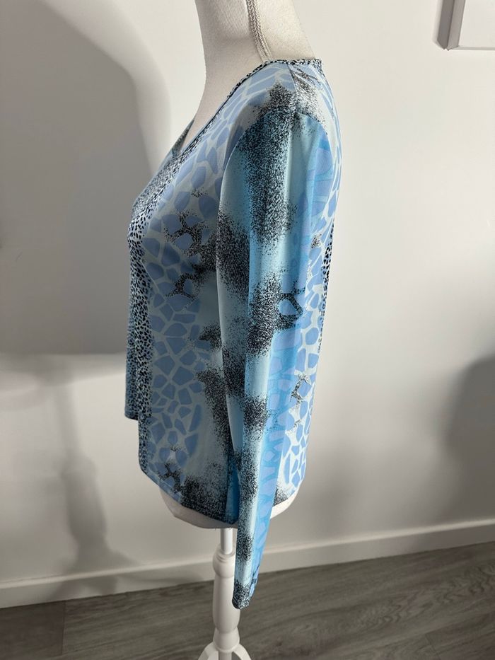 Blouse à manches longues léopard girafe bleu clair et noir Y2K Vintage T42/44 XL/XXL - photo numéro 4