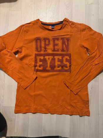 T-shirt orange écriture rouge 10 ans okaidi manches longues