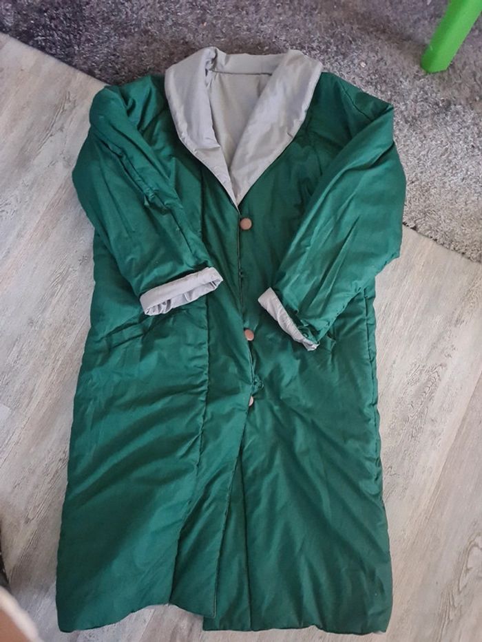 Manteau vintage réversible gris et vert tendance