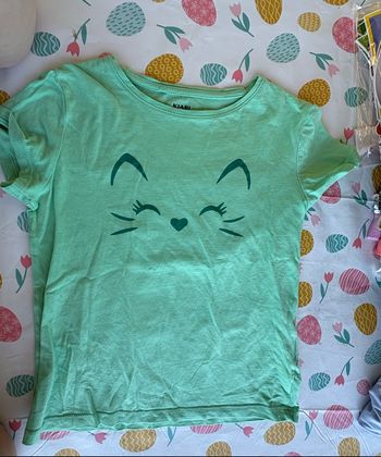 T shirt vert visage de Chat  8ans