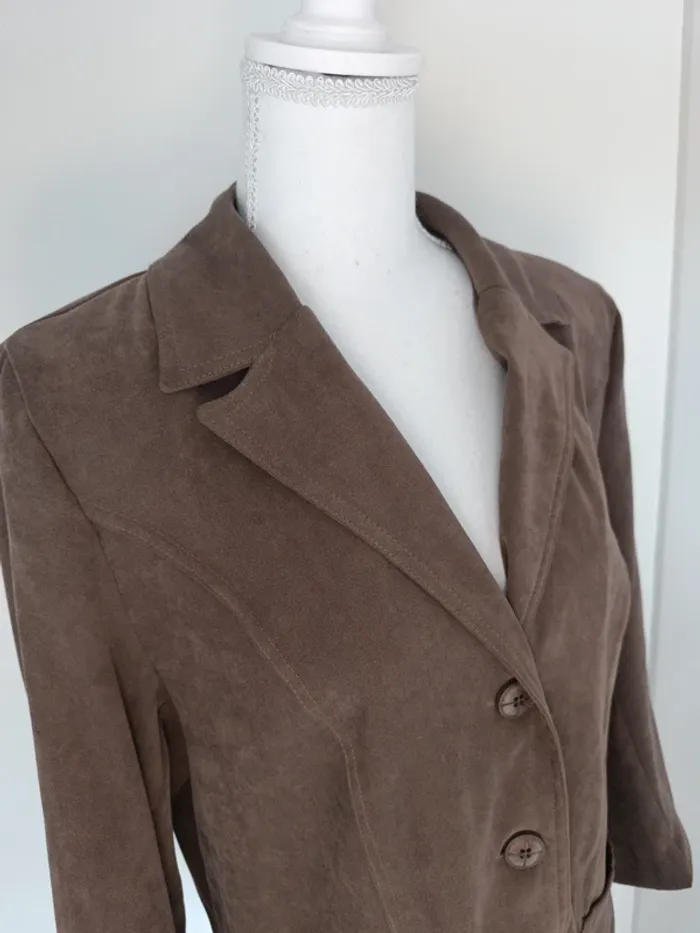 Blazer vintage marron effet suédine – Band’ à part – épaulettes – T. 40/42 - photo numéro 4