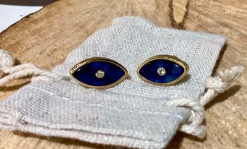 Boucles d’oreilles en forme d’œil acier inoxydable or lapis-lazuli cristal