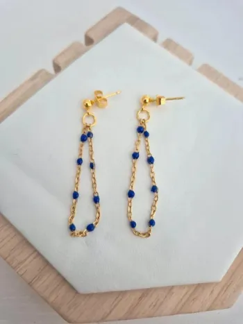 1 paire de boucles d'oreilles dorée or 
🌸 Acier inoxydable - perles résines bleu marine