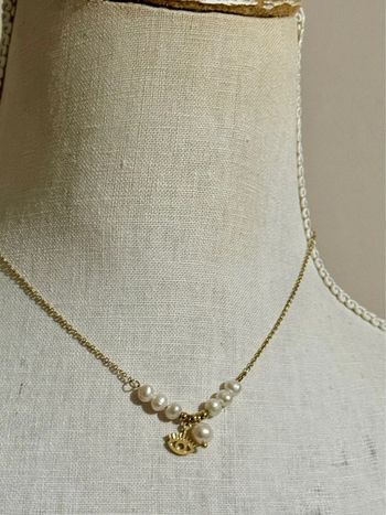 Collier réglable acier inoxydable or perles eaux douce œil