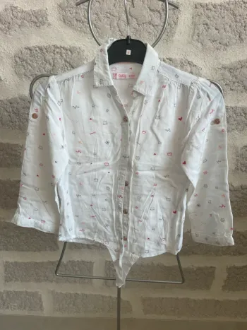 Chemisier chemise fille 3 ans gémo blanc fleur chat