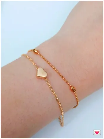 Lot 3 bracelet double chaîne doré coeur tendance-look chic et stylé