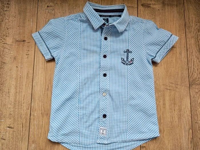 Chemise manches courtes vichy bleu clair et blanche Terre de marins 6 ans