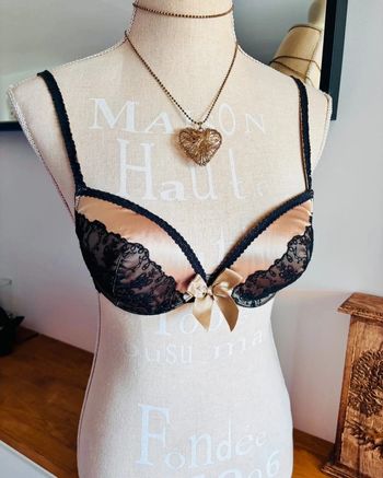 💕 soutien gorge doré et dentelle noir 85 c #etam