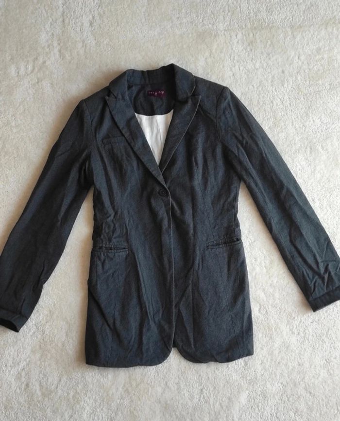 Veste Blazer mi longue One Step bleu marine 38 100% coton - photo numéro 4
