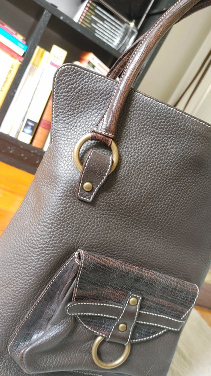 Sac à main en cuir grainé épais excellente qualité marron - photo numéro 4