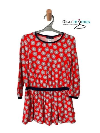 Robe à manches longues rouge à grosses fleurs - Okaïdi 5 ans