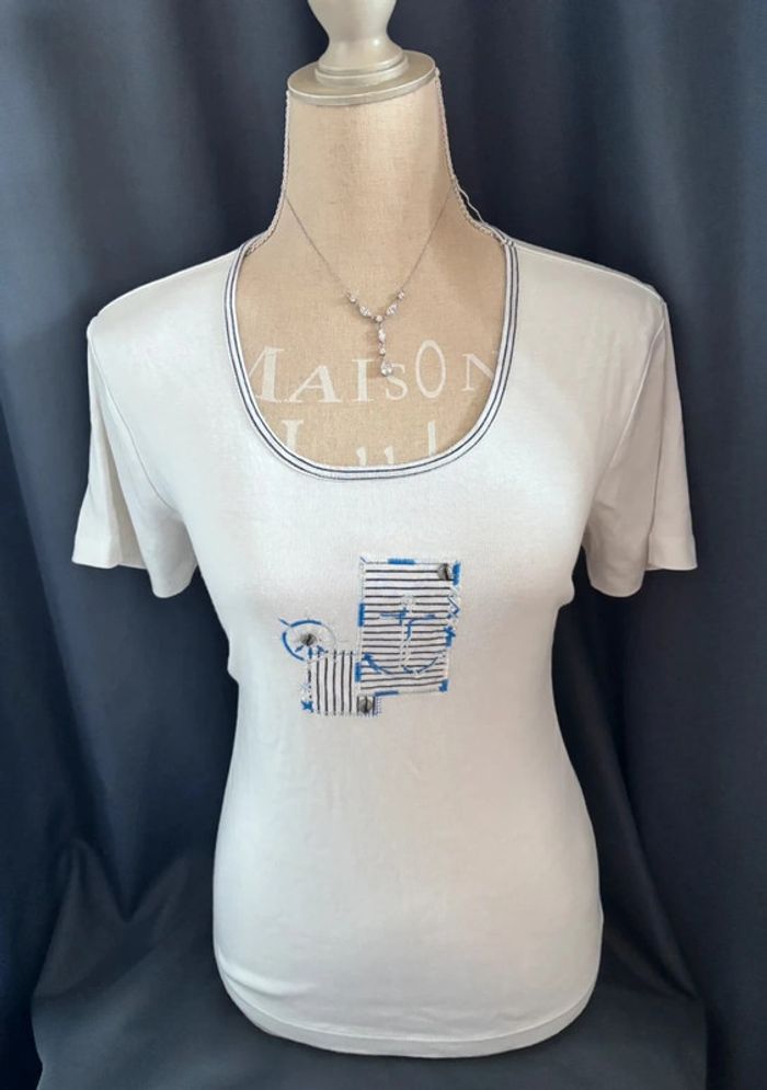 💕 tee shirt d’été blanc dessin marin taille 40 L #lewinger - photo numéro 2