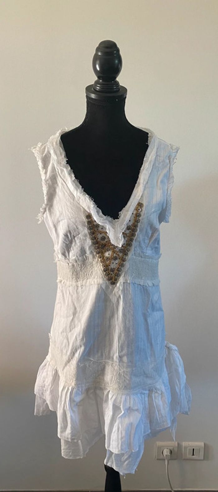 Robe Morgan blanche à volants et dentelle taille XS / S - photo numéro 8