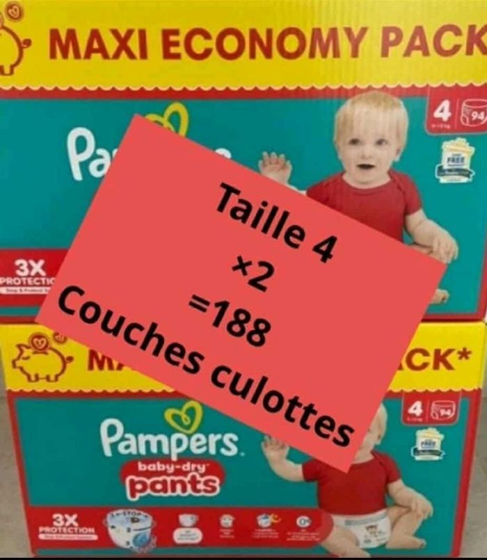 2 carton de couches Pampers taille 4 pants