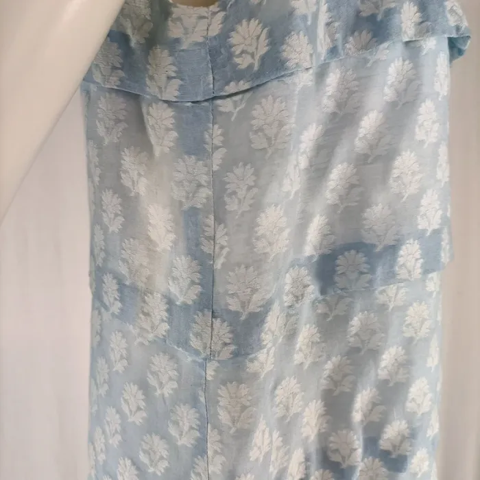 Robe droite jacquard Xavanne bleu clair T. 40 coton soie motifs floraux A1351 - photo numéro 10