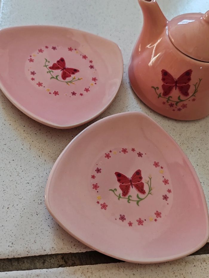 Lot dinette service à thé rose avec papillon - photo numéro 11