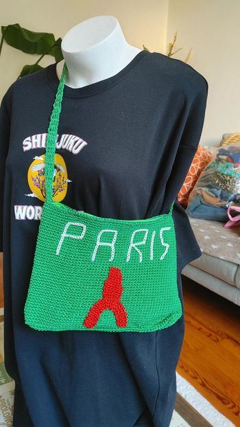 Sac tricoté main avec fil en nylon bandoulière