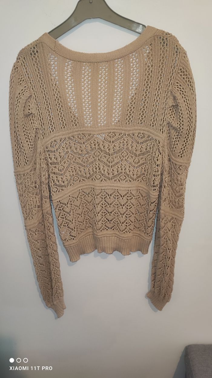 Gilet en maille beige, style bohème, en très bon état, taille M - photo numéro 3