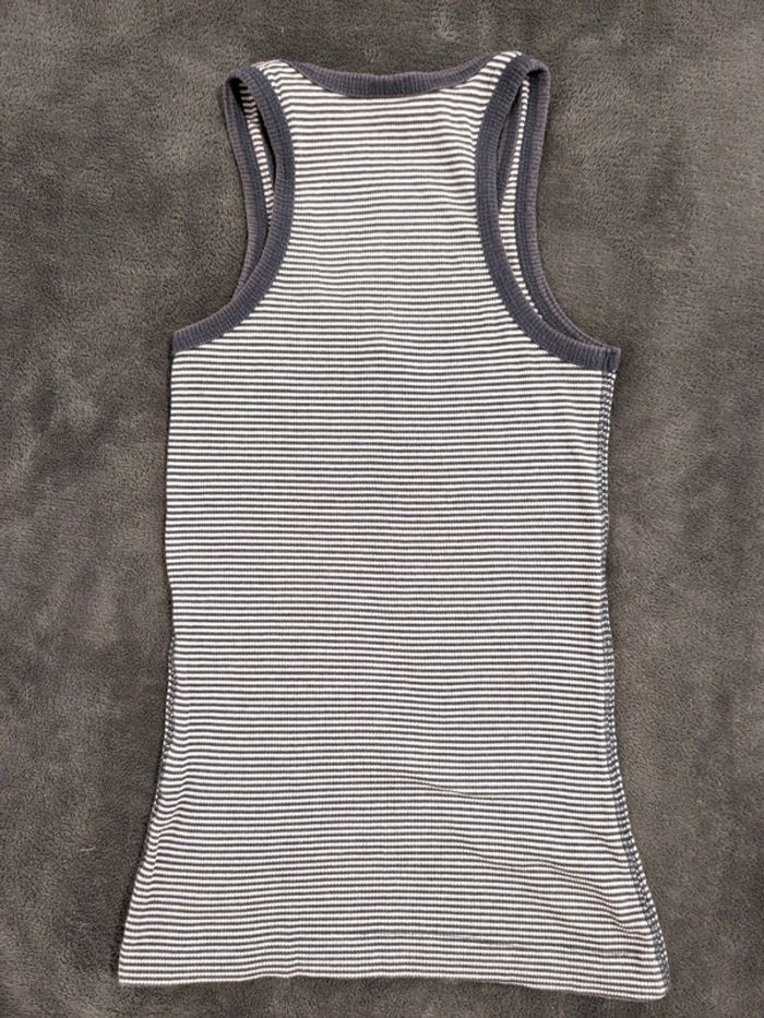 Débardeur côtelé rayé blanc et bleu style marin Camaïeu taille 2 / 36-38 / S en bon état - photo numéro 2