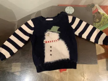 👶 Pull bébé en laine – Bonhomme de neige – Taille 18 mois – Vertbaudet – Très bon état