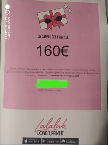 Carte cadeau Lalalab d'une valeur de 160€