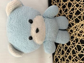 peluche ours bleu blanc vintage ajena - doudou ourson bleu 22 cm