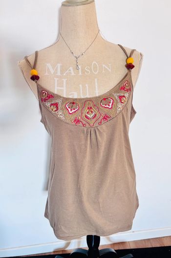 💕 blouse fluide kaki à motifs fleurs avec perles bretelles #camaieu taille 42 XL