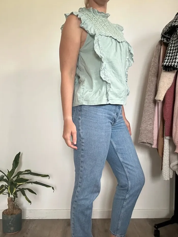 Mango Top vert d’eau coton – Taille 38 – Très bon état - photo numéro 3