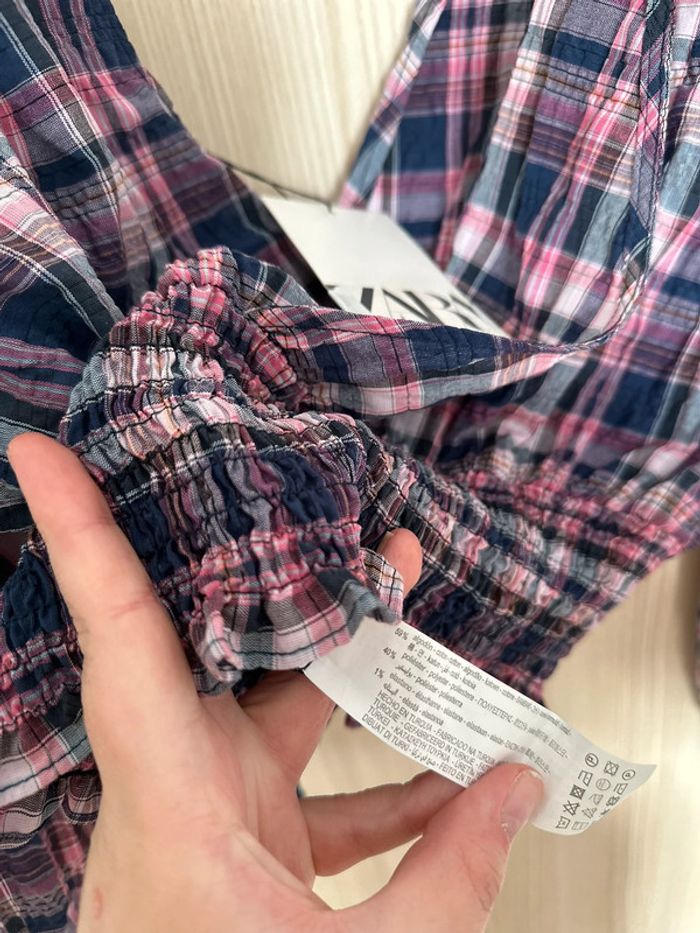 Blouse courte manches longues marine rose taille S ZARA - photo numéro 7