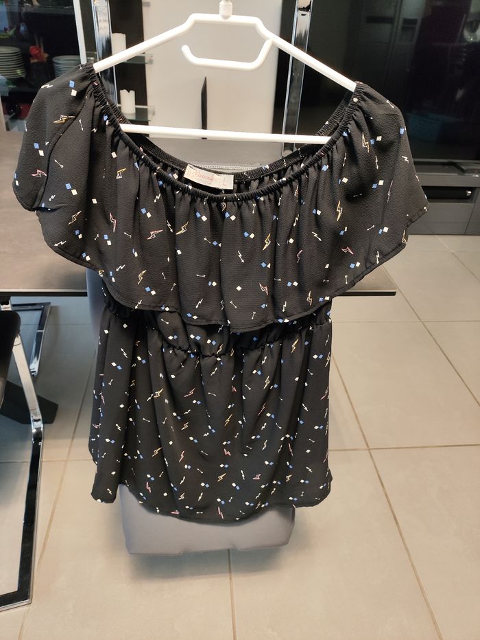 Haut de grossesse noir à motifs – Marque Prémaman – Taille L – Très bon état