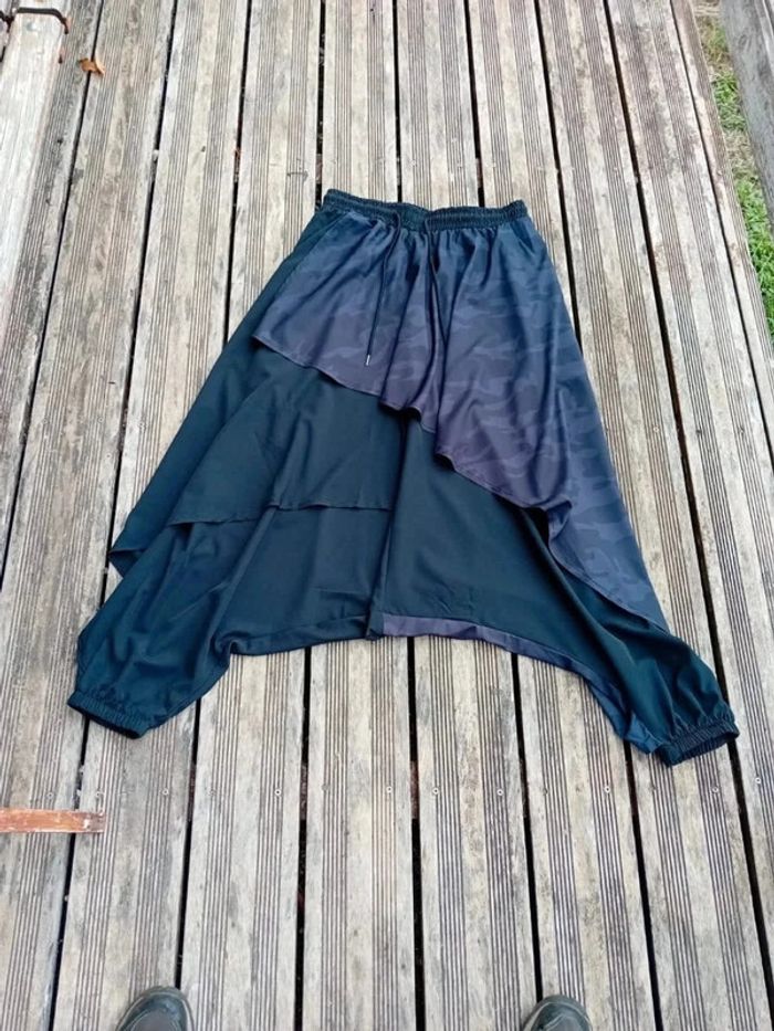 Pantalon large jupe hakama noir et gris M - photo numéro 2