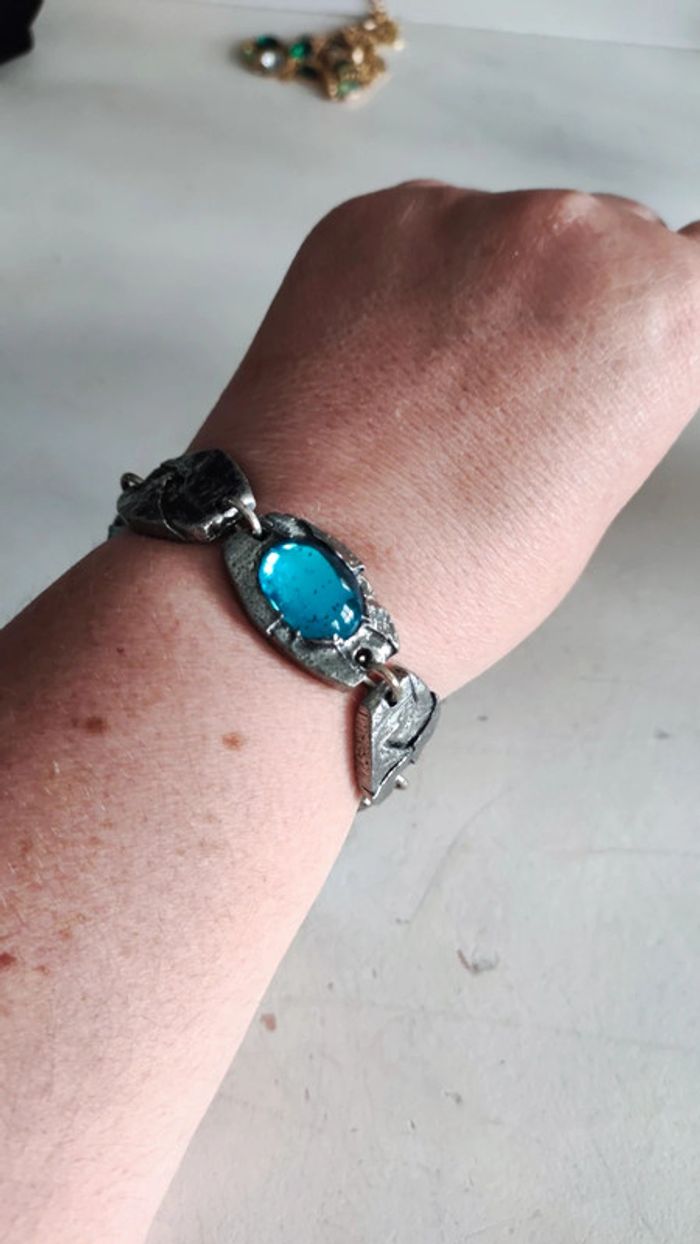 Parure bracelet boucles d'oreilles bleues alu - photo numéro 11