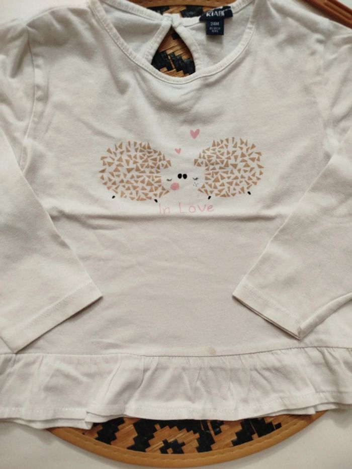 T-shirt manches longues 24 mois Kiabi hérisson blanc - photo numéro 2