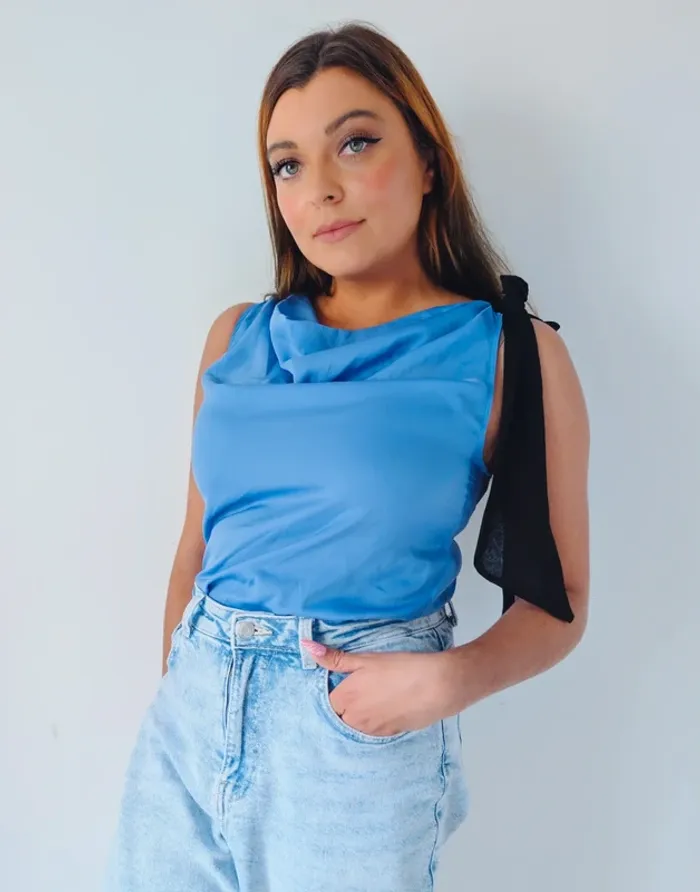 Débardeur blouse fluide bleu ciel avec ruban classe chic Sinéquanone taille 38 - photo numéro 2