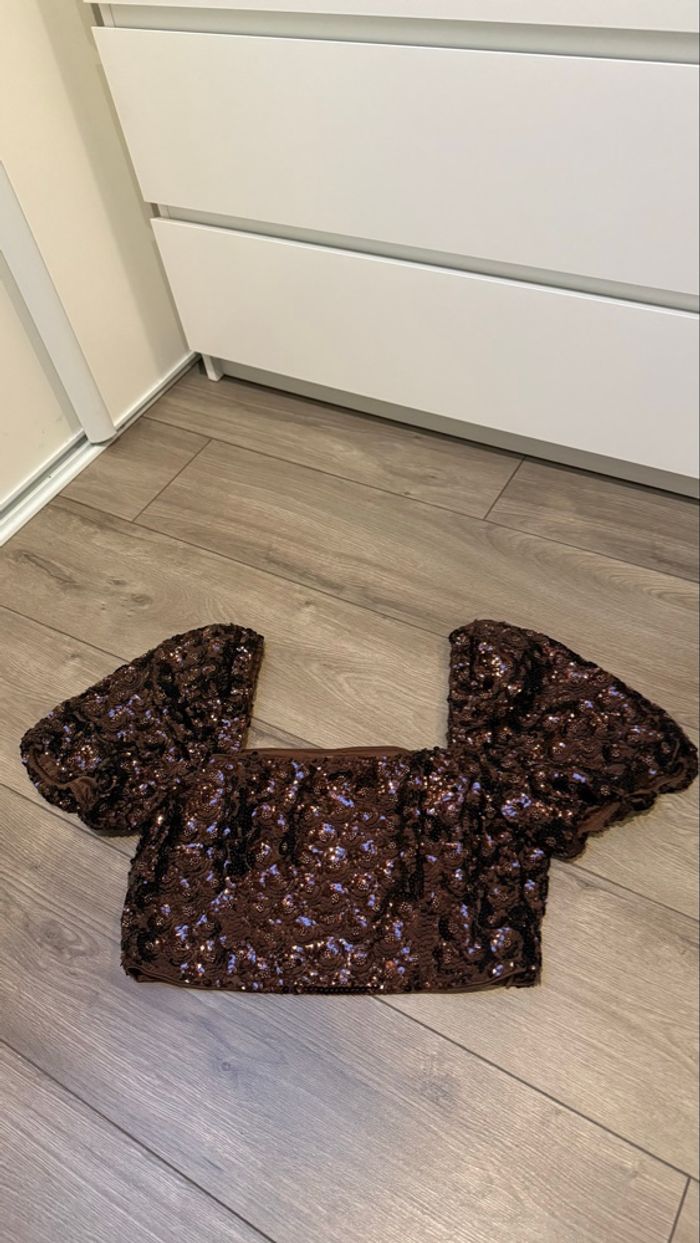 Haut crop top sequins marrons taille 42