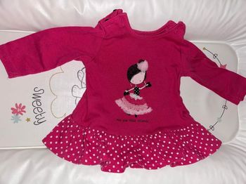 Maillot longue manche rose à pois blanc