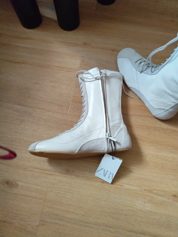 Baskets hautes style boxe Zara cuir blanc cassé 36 neuves - photo numéro 2
